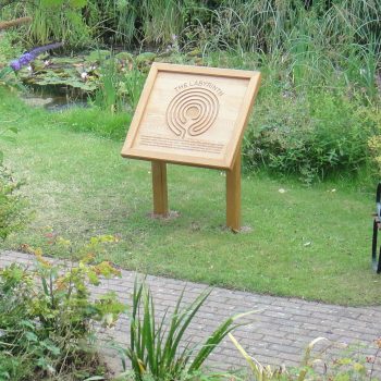 Oak Lectern A2 labyrinth sensory sign