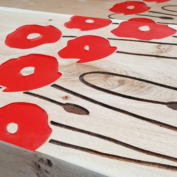 Routed oak monolith poppy design